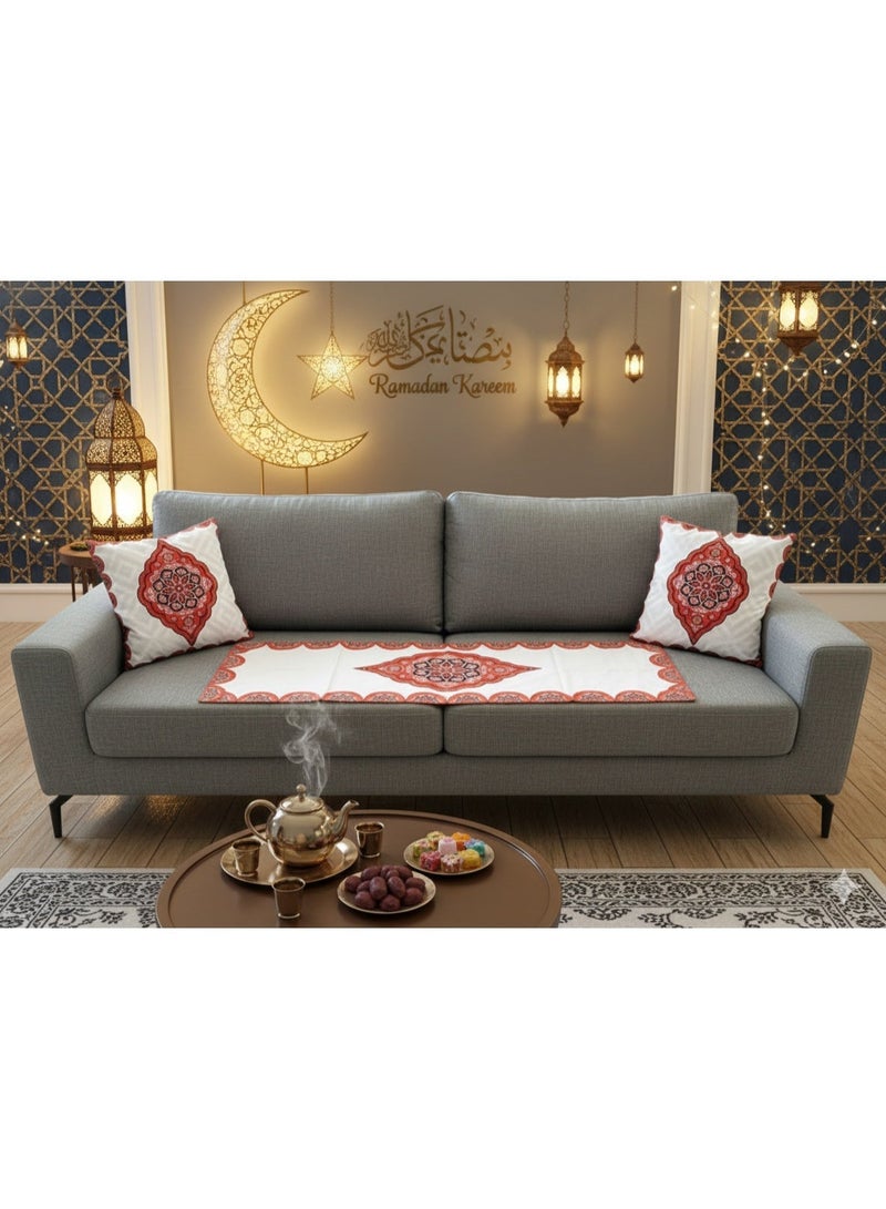 High Quality Ramadan Decorative Set, Linen Table Runner with 2 Cushion Covers, For decoration - Image 2